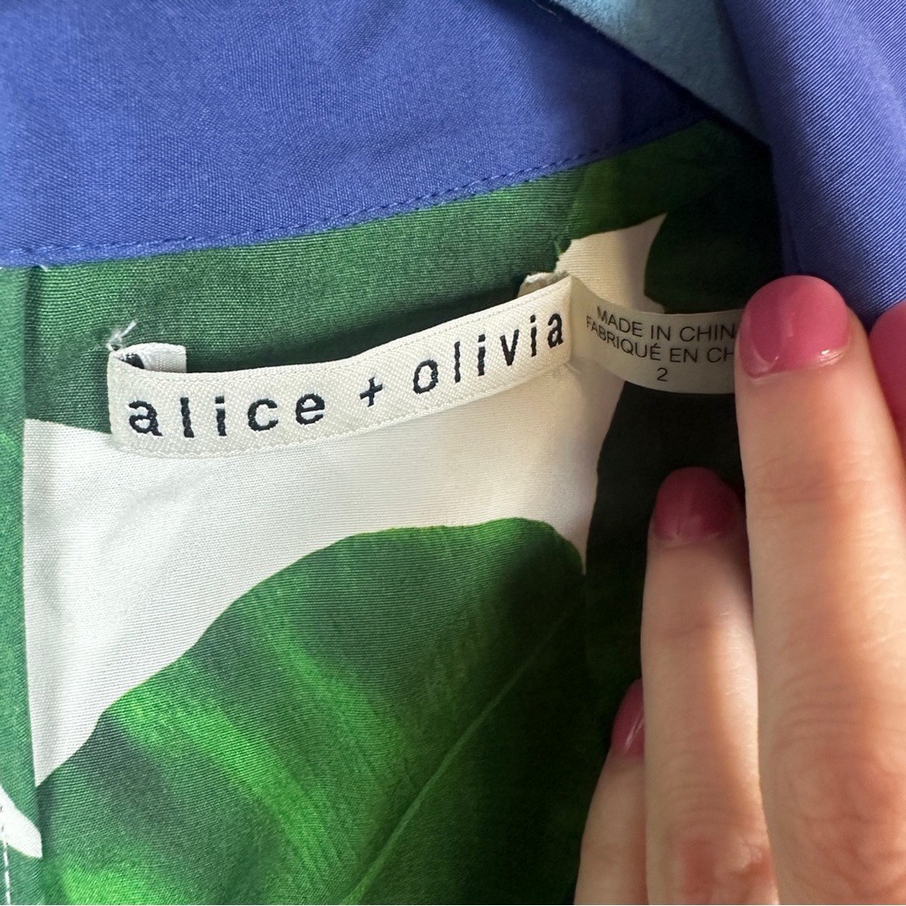 Alice + Olivia Margot Leaf Print Cotton Poplin Midi Dress size 2 - Picture 3 of 7